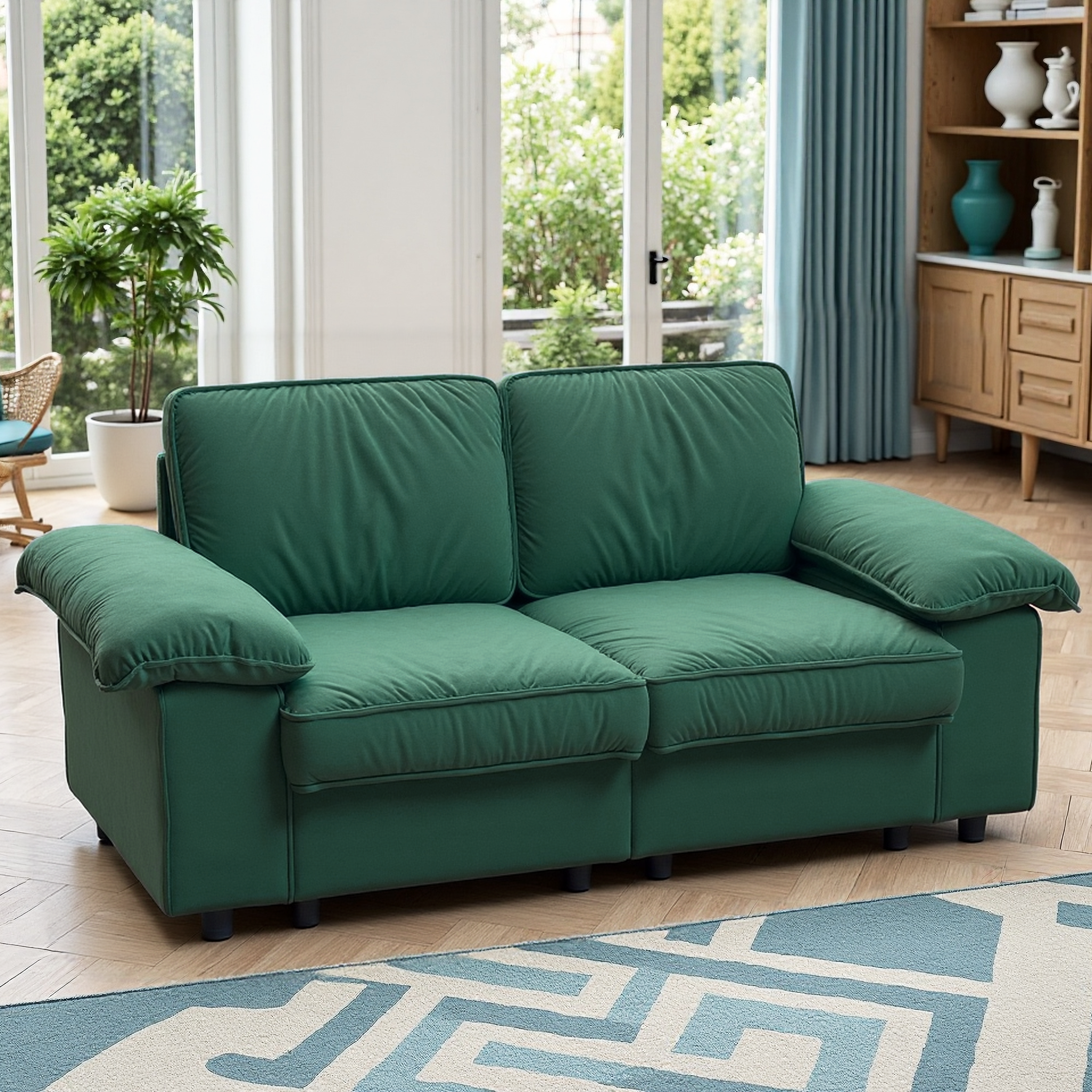 78.74" Green Velvet Compact Loveseat – 2-Seat Space-Saving Couch with Hidden Storage for Small Apartments/Studios