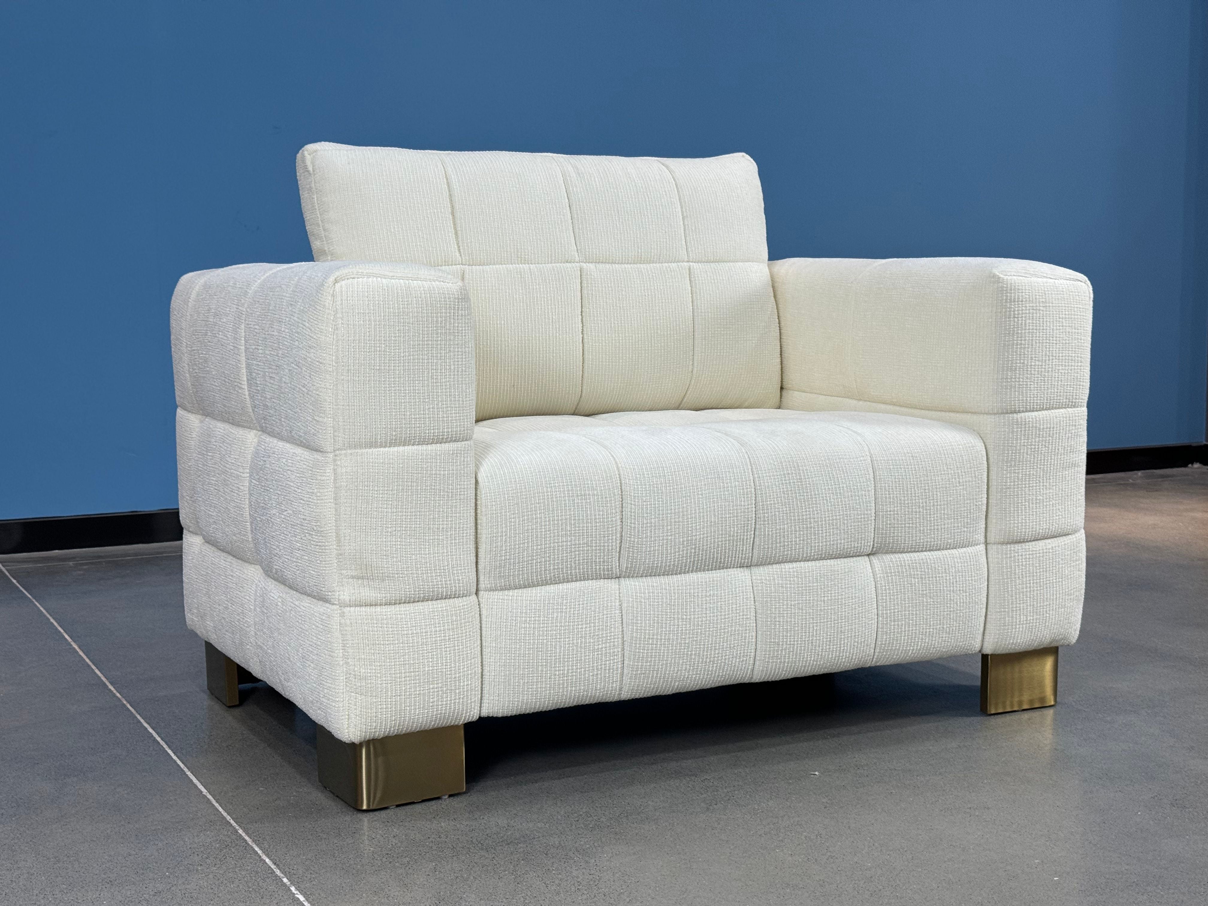 34.65 inches wide modern white plush sofa, stylish living room furniture