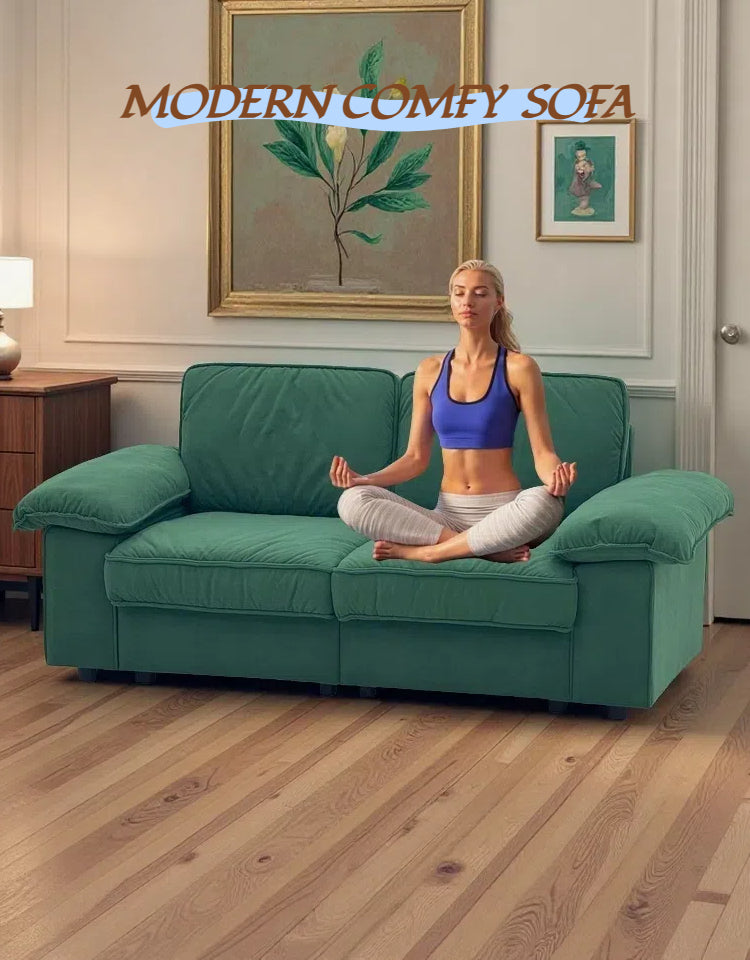 78.74" Green Velvet Compact Loveseat – 2-Seat Space-Saving Couch with Hidden Storage for Small Apartments/Studios