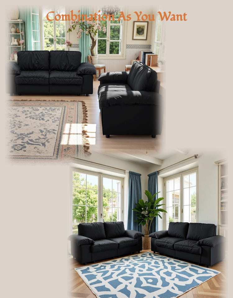 78.74" Black Faux Leather Compact Loveseat – 2-Seat Space-Saving Couch with Hidden Storage for Small Apartments/Studios