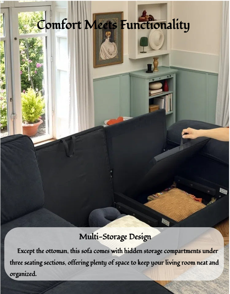 105.5" Upholstered L-Shaped Sectional Sofa with Storage – Modern Deep-Cushion Fabric Couch, Space-Saving for Apartments & Living Rooms