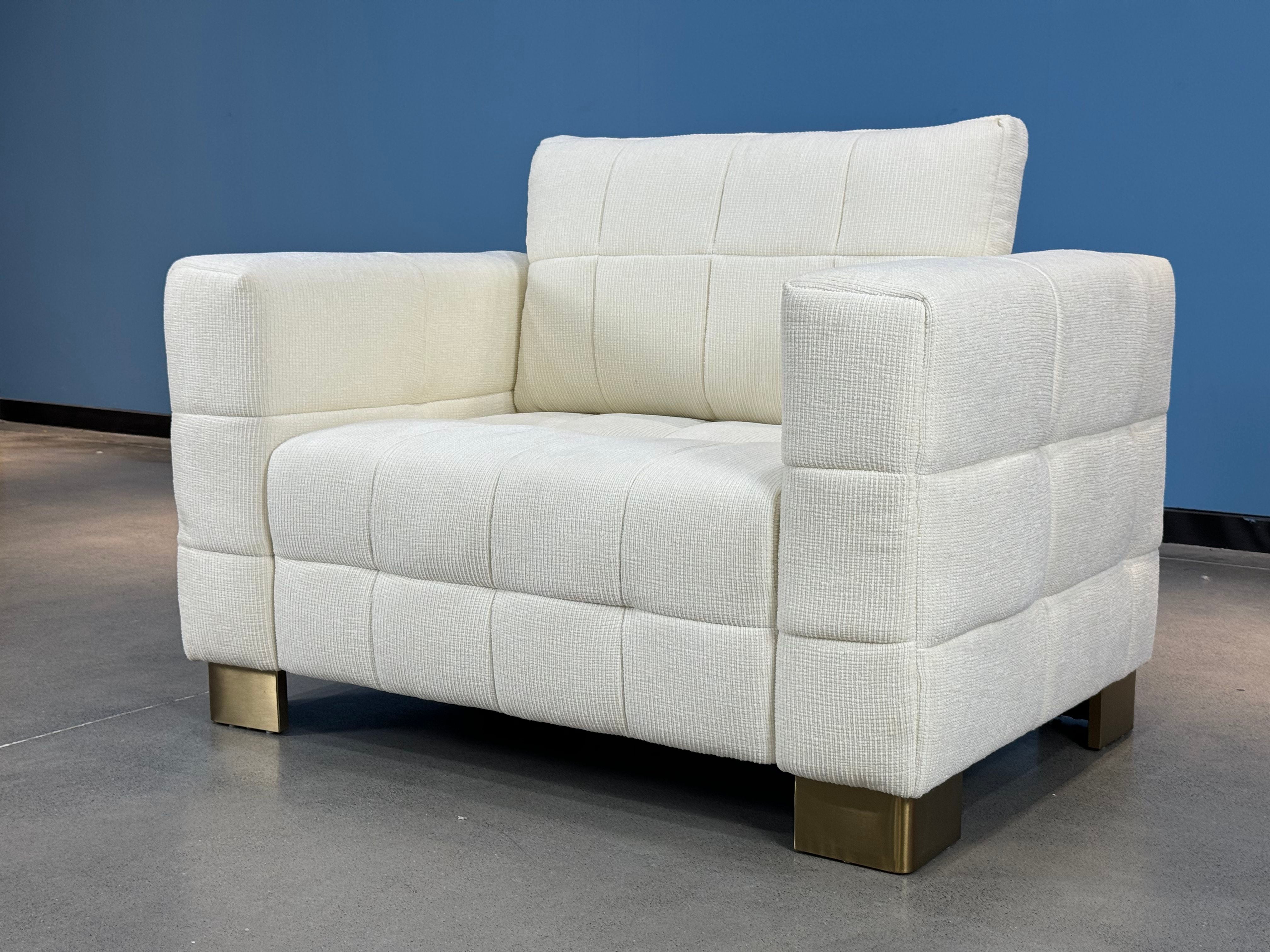 34.65 inches wide modern white plush sofa, stylish living room furniture