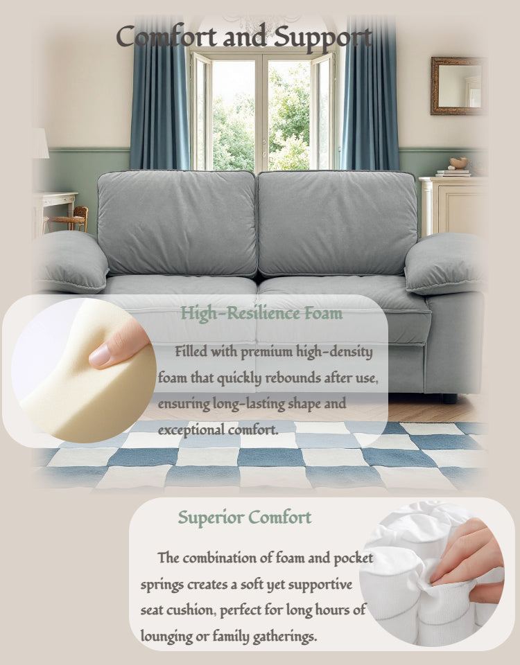 78.74" Gray Velvet Compact Loveseat – 2-Seat Space-Saving Couch with Hidden Storage for Small Apartments/Studios