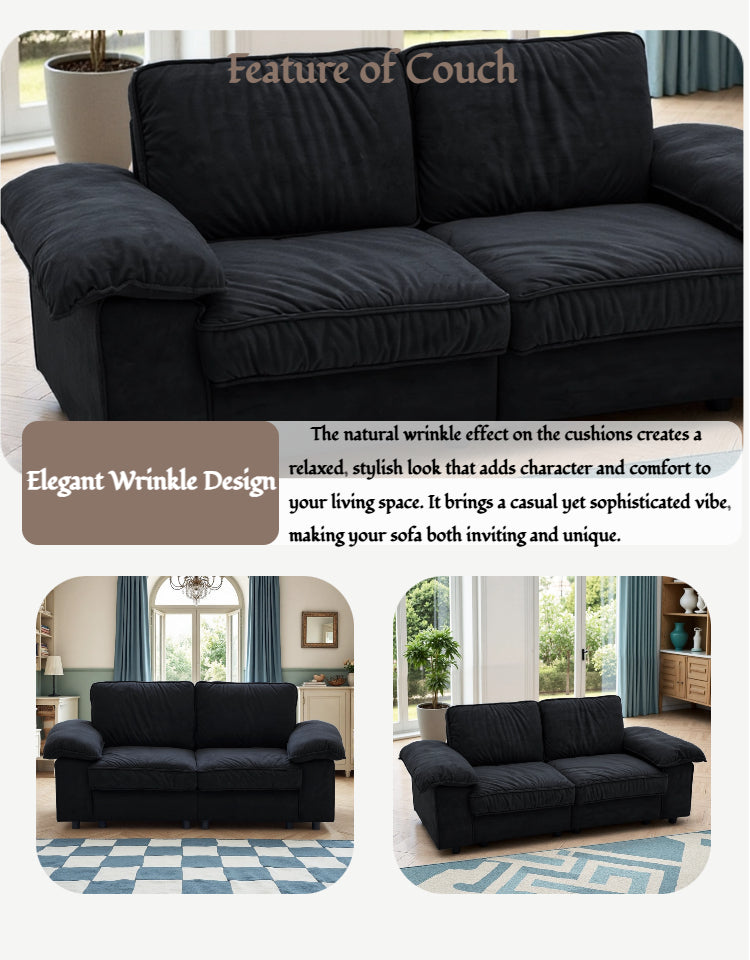 78.74" Black Velvet Compact Loveseat – 2-Seat Space-Saving Couch with Hidden Storage for Small Apartments/Studios