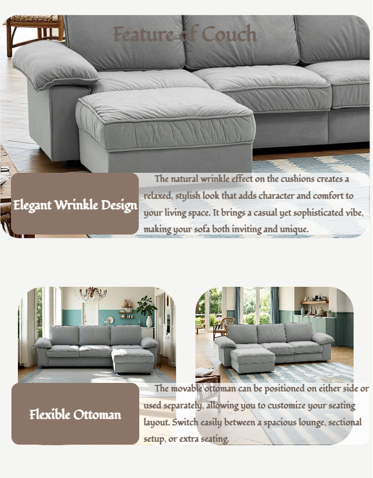 105.5" Upholstered L-Shaped Sectional Sofa – Modern Fabric Couch with Chaise & Ottoman, Deep-Seat Comfort for Living Rooms/Apartments