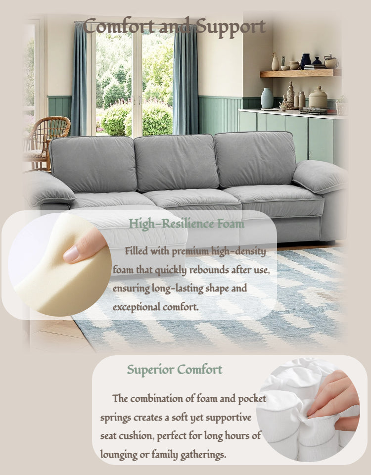 105.5" Upholstered L-Shaped Sectional Sofa – Modern Fabric Couch with Chaise & Ottoman, Deep-Seat Comfort for Living Rooms/Apartments