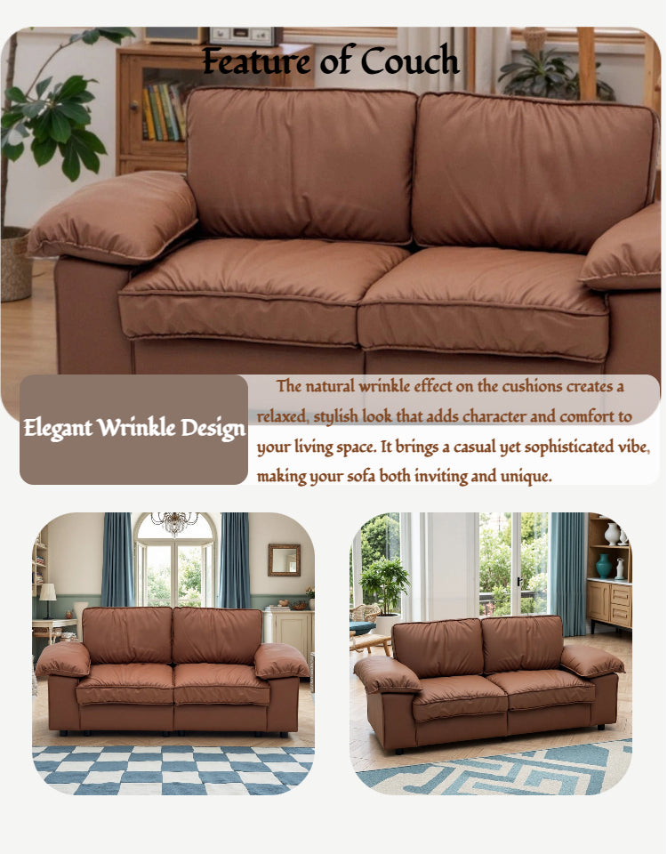 78.74" Brown Faux Leather Storage Loveseat – 2-Seat Modern Couch with Hidden Compartment for Small Spaces/Living Rooms/Apartments/Offices