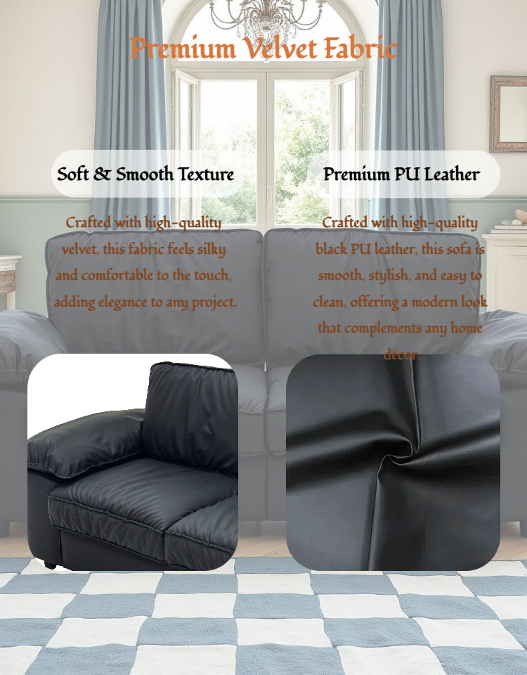 78.74" Black Faux Leather Compact Loveseat – 2-Seat Space-Saving Couch with Hidden Storage for Small Apartments/Studios