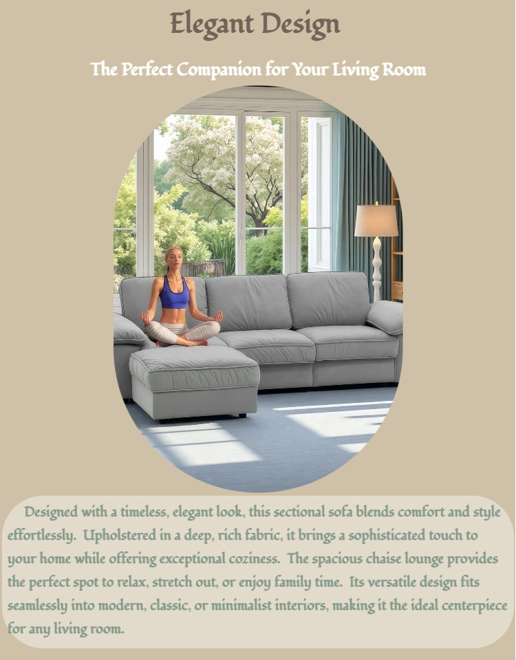 105.5" Upholstered L-Shaped Sectional Sofa – Modern Fabric Couch with Chaise & Ottoman, Deep-Seat Comfort for Living Rooms/Apartments