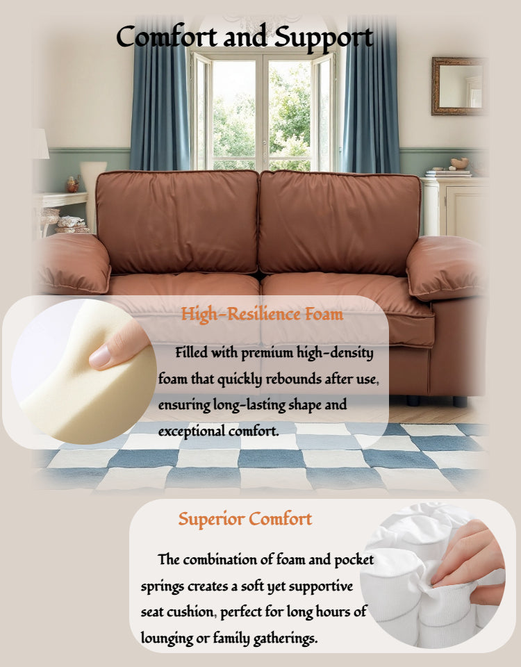 78.74" Brown Faux Leather Storage Loveseat – 2-Seat Modern Couch with Hidden Compartment for Small Spaces/Living Rooms/Apartments/Offices