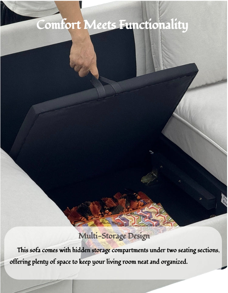 78.74" Space-Saving Storage Loveseat – Cream White Tow-Cushion Contemporary Couch with Hidden Storage for Living Rooms/Small Homes