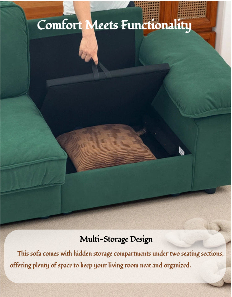 78.74" Green Velvet Compact Loveseat – 2-Seat Space-Saving Couch with Hidden Storage for Small Apartments/Studios