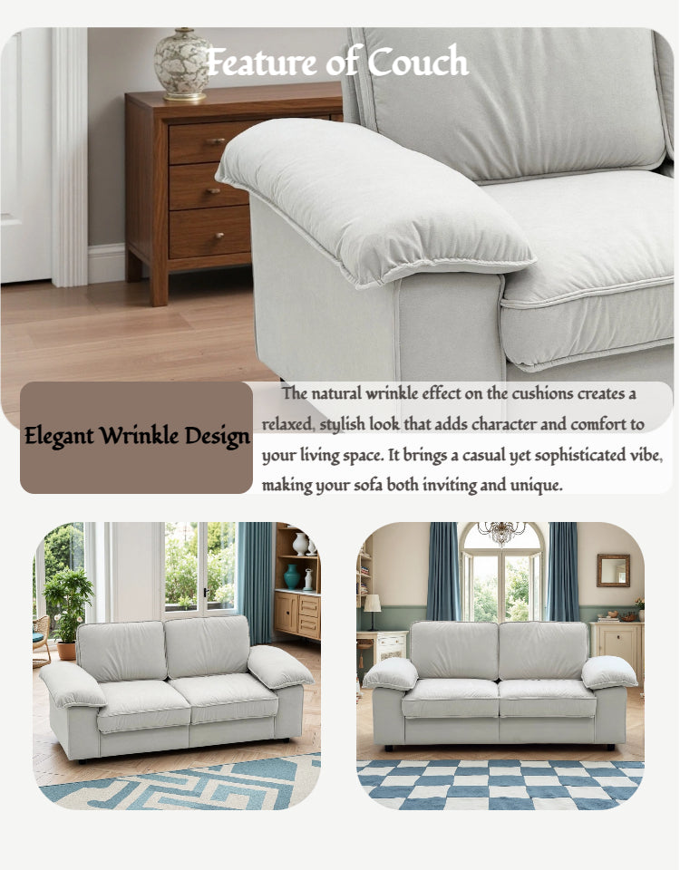 78.74" Space-Saving Storage Loveseat – Cream White Tow-Cushion Contemporary Couch with Hidden Storage for Living Rooms/Small Homes