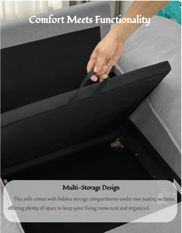 78.74" Gray Velvet Compact Loveseat – 2-Seat Space-Saving Couch with Hidden Storage for Small Apartments/Studios