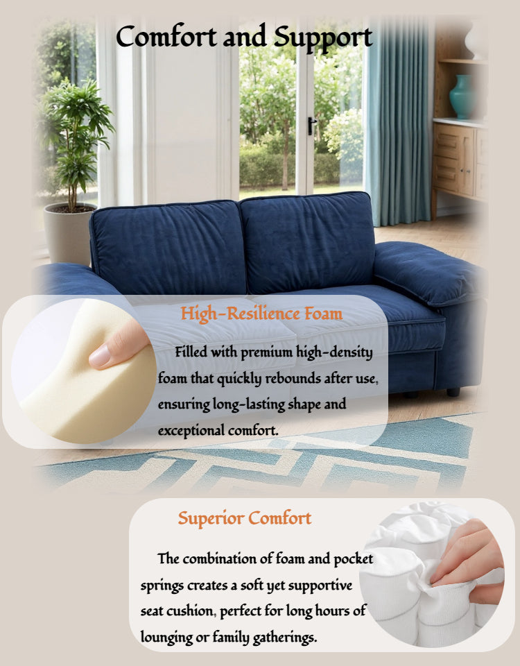 78.74" Space-Saving Storage Loveseat – Blue 2-Seat Contemporary Couch with Hidden Storage for Living Rooms/Small Homes