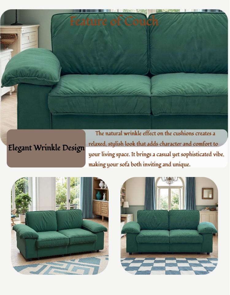 78.74" Green Velvet Compact Loveseat – 2-Seat Space-Saving Couch with Hidden Storage for Small Apartments/Studios