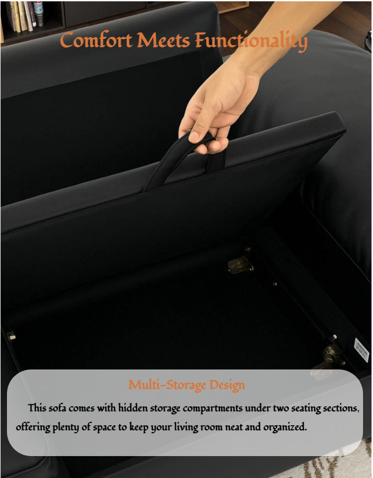 78.74" Black Faux Leather Compact Loveseat – 2-Seat Space-Saving Couch with Hidden Storage for Small Apartments/Studios