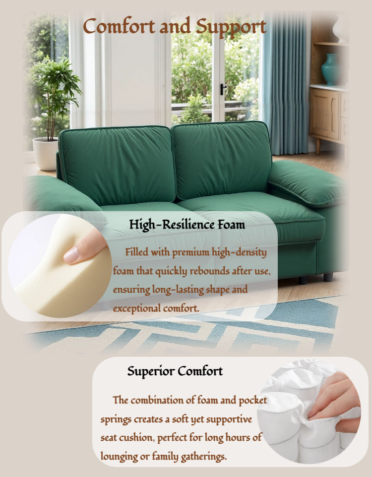 78.74" Green Velvet Compact Loveseat – 2-Seat Space-Saving Couch with Hidden Storage for Small Apartments/Studios