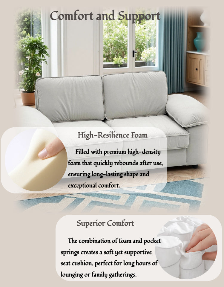 78.74" Space-Saving Storage Loveseat – Cream White Tow-Cushion Contemporary Couch with Hidden Storage for Living Rooms/Small Homes