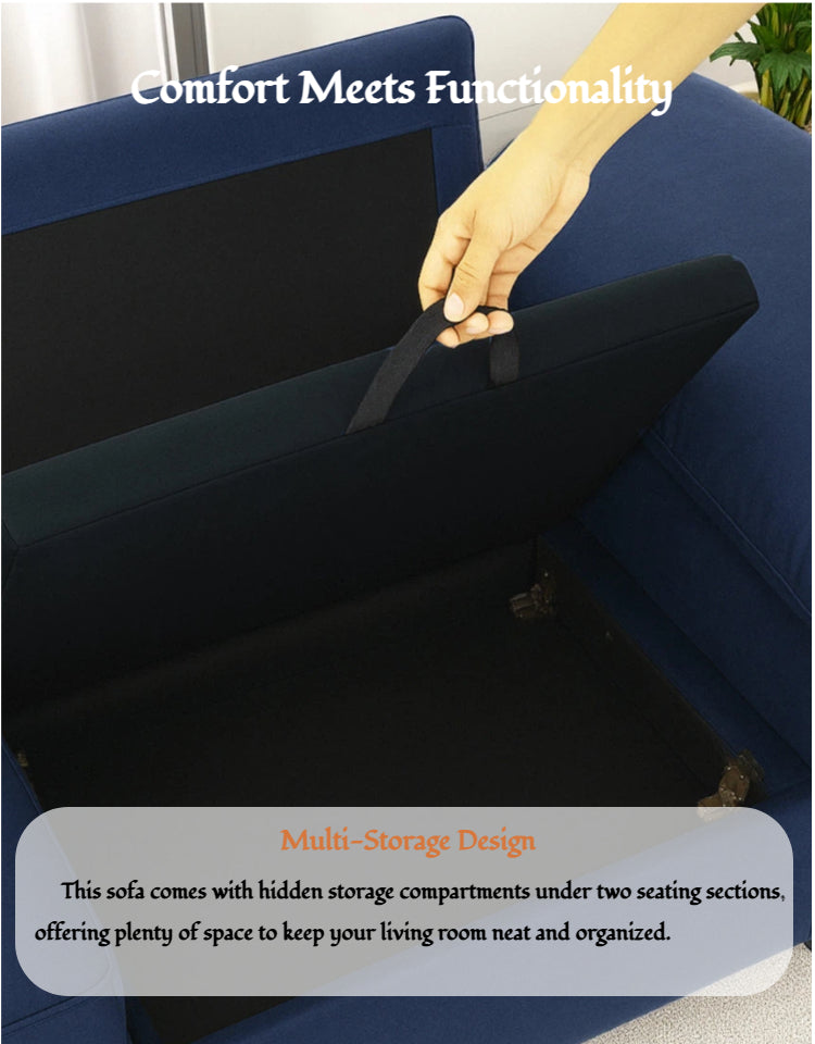 78.74" Space-Saving Storage Loveseat – Blue 2-Seat Contemporary Couch with Hidden Storage for Living Rooms/Small Homes