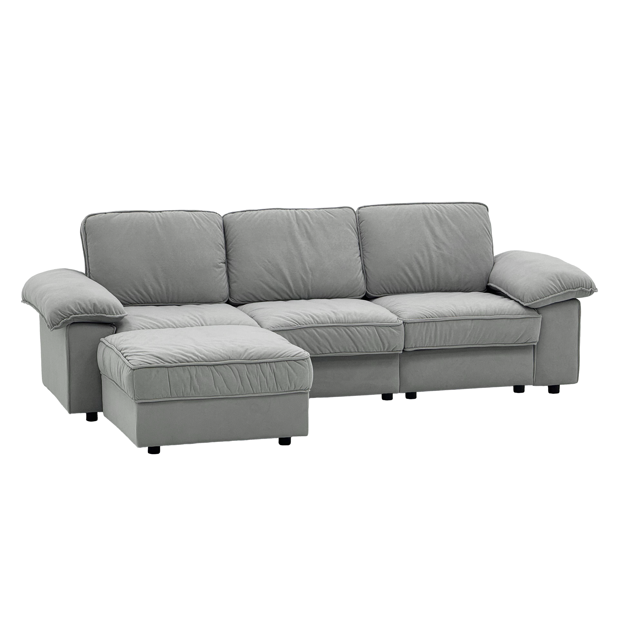105.5" Upholstered L-Shaped Sectional Sofa – Modern Fabric Couch with Chaise & Ottoman, Deep-Seat Comfort for Living Rooms/Apartments