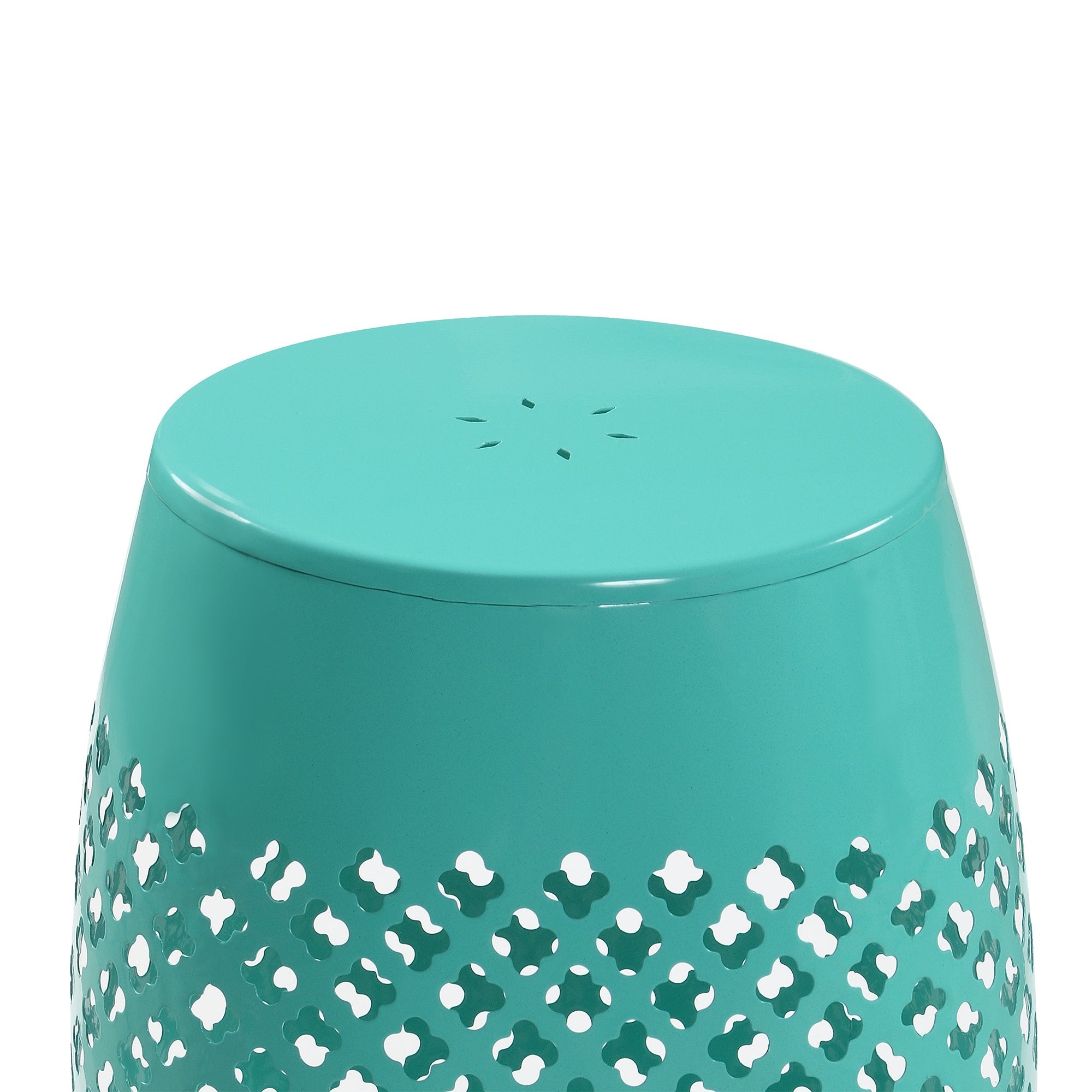 12" Green Iron Drum Side Table, Powder-Coated, Lace-Cut Design