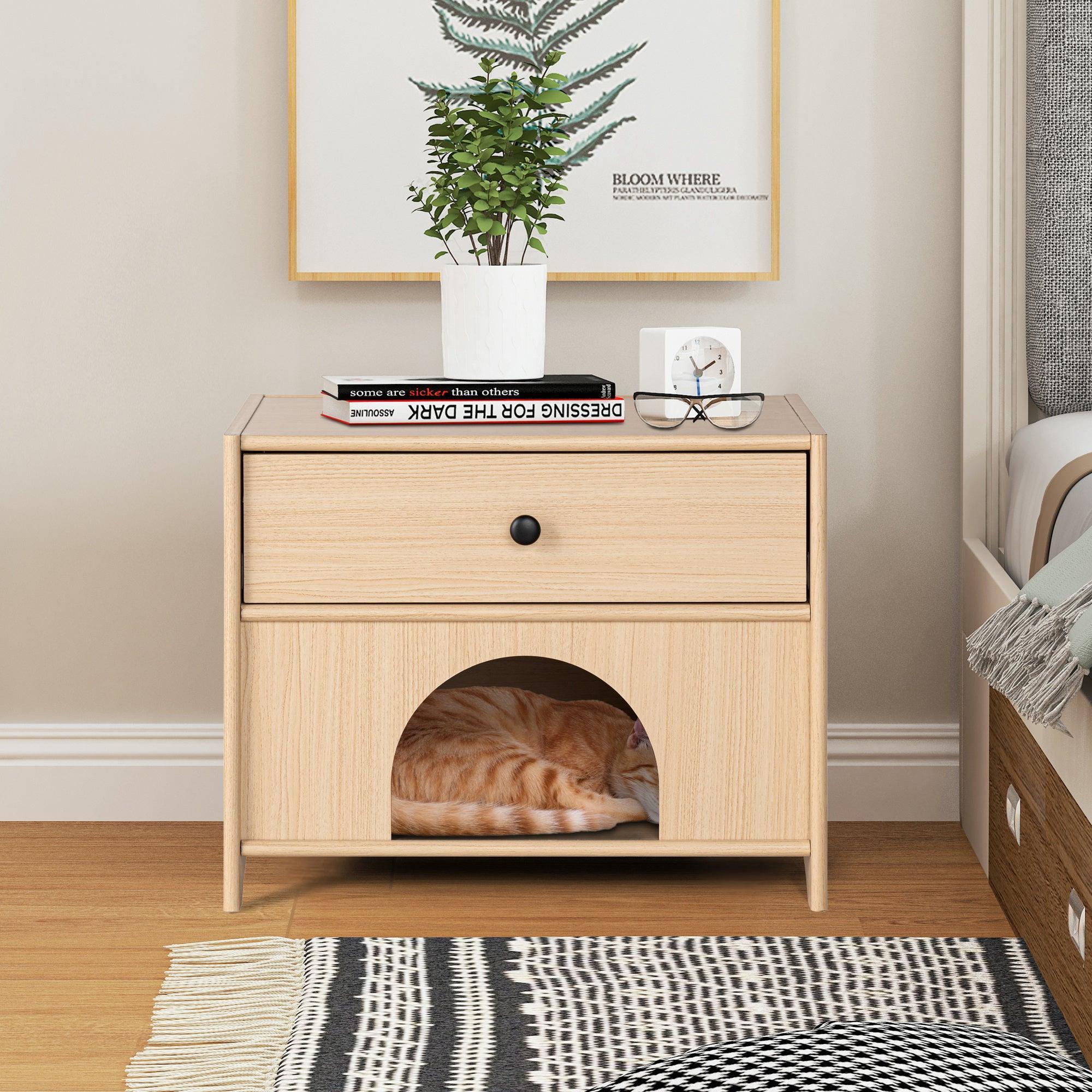 Travis Modern Natural 22-inch Side Table with Pet-Friendly Nook - Vanub