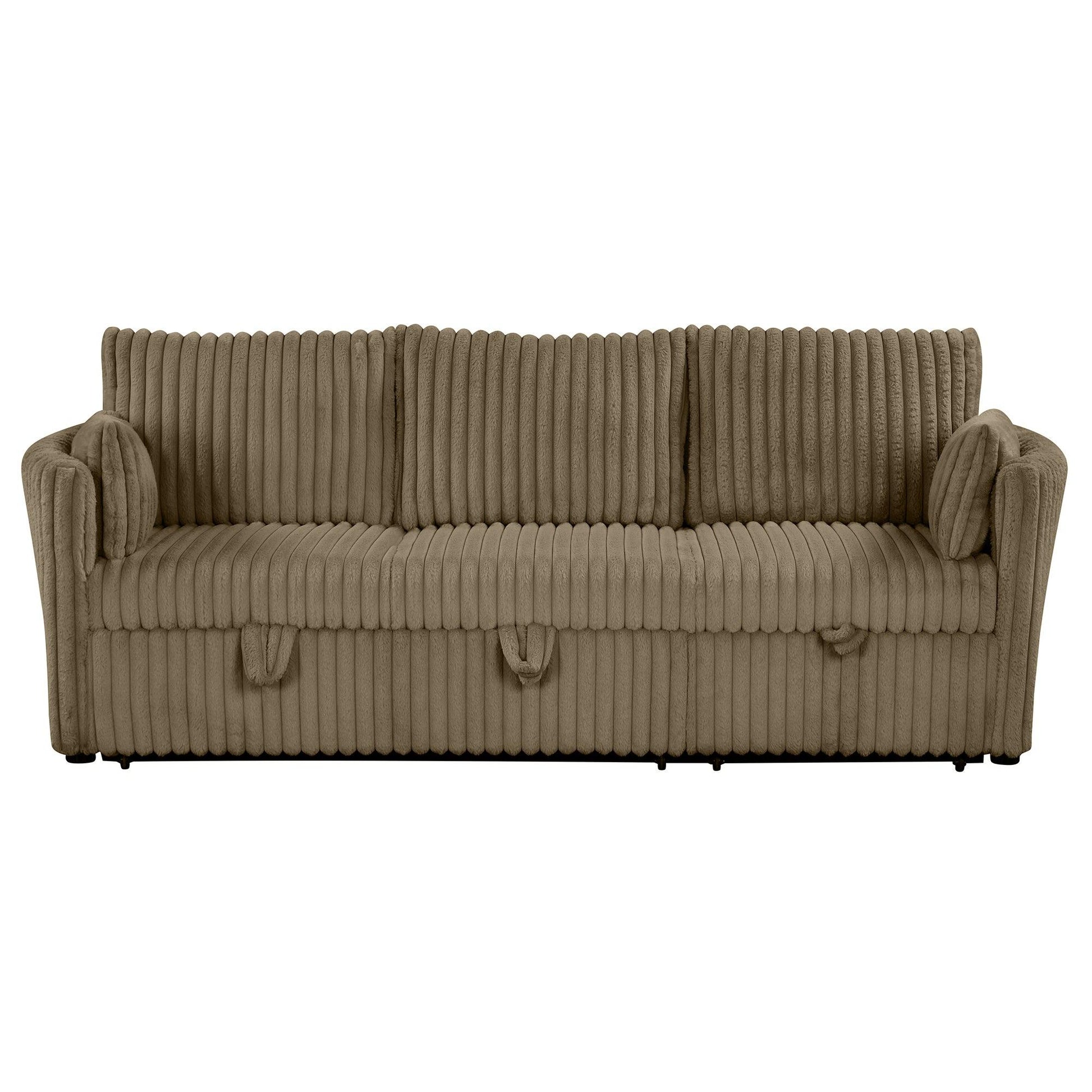 Brown Faux Fur Oversized Convertible Sleeper Sectional Sofa Couch Daybed and Chair Pull Out with 2 Pillows, USB Charging Ports for Living Room - Vanub