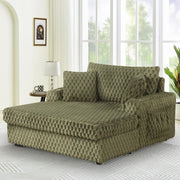 54 Inch Contemporary Indoor Upholstered Chaise Lounge Plush Sleeper Chair with Throw Pillows, 2 Cup Holders and Magazine Bags for Living Room - Vanub