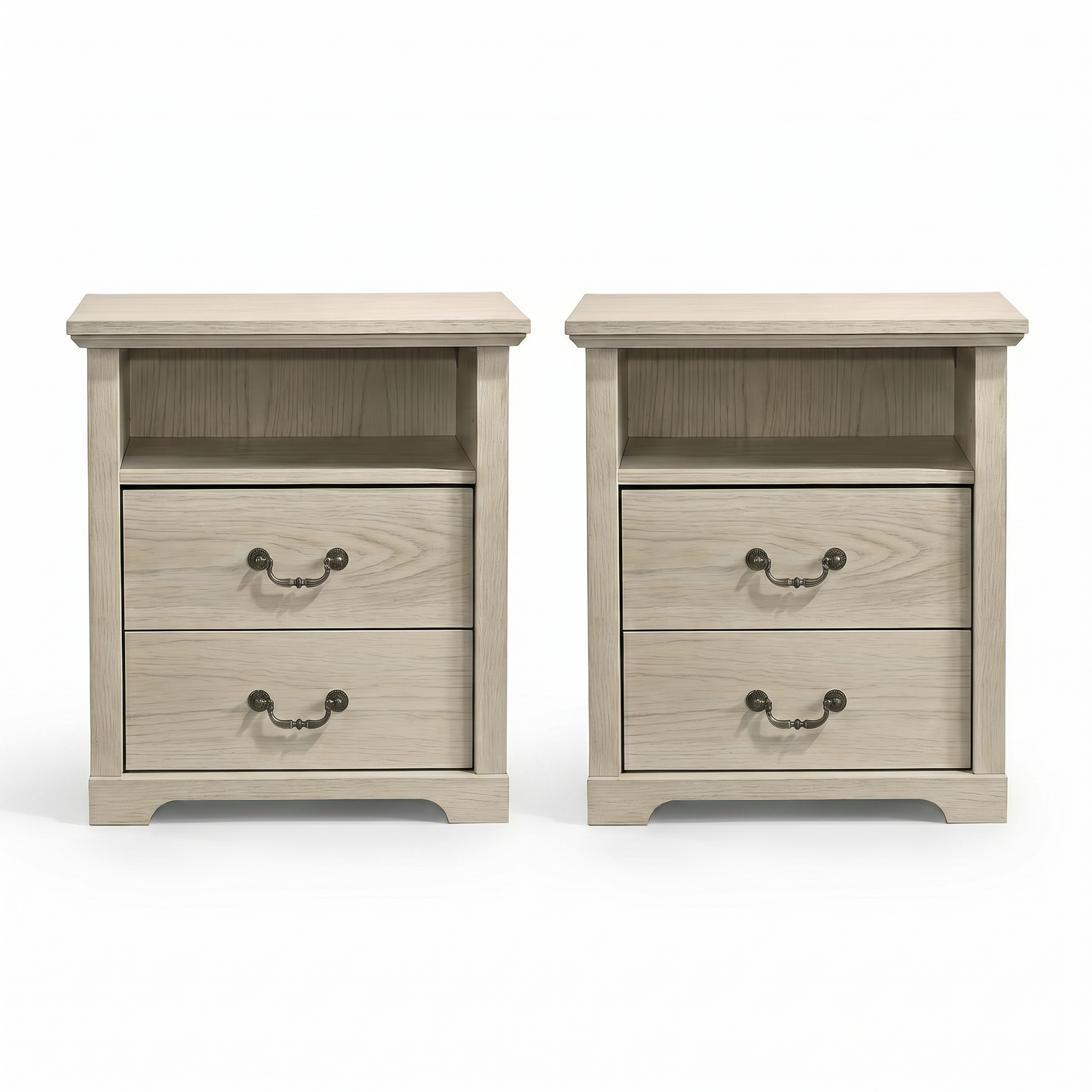 22 Inch Rustic 2-Drawer Nightstand with Open Top Shelf