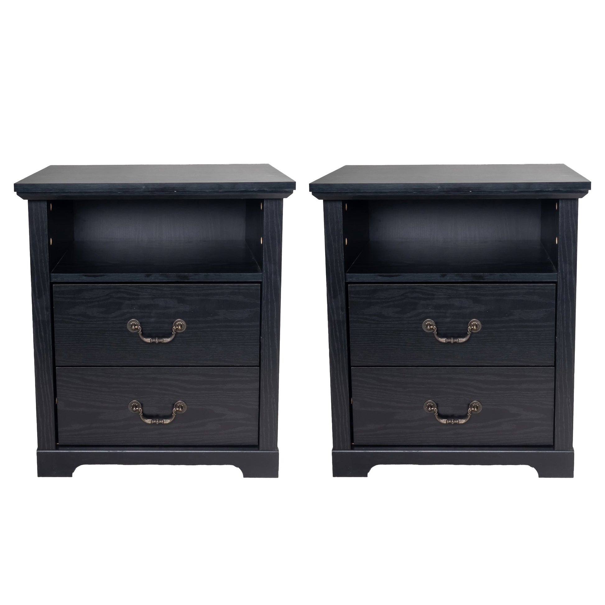 22 Inch Rustic 2-Drawer Nightstand with Open Top Shelf