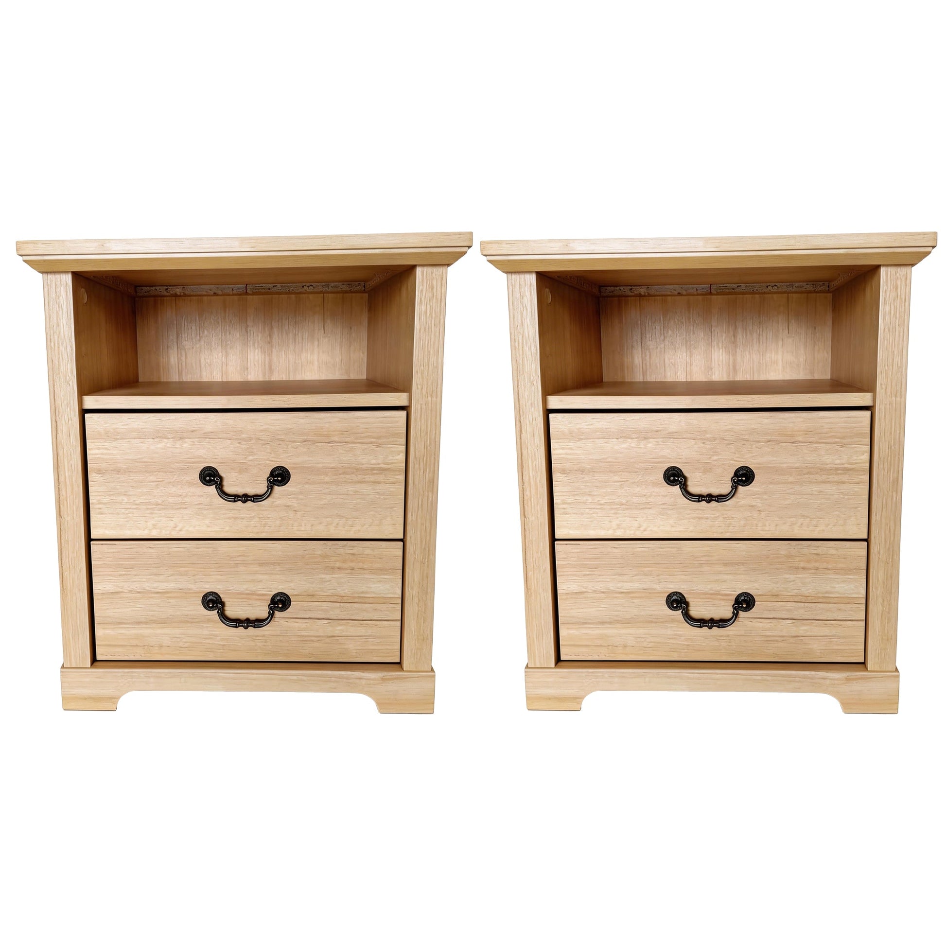22 Inch Rustic 2-Drawer Nightstand with Open Top Shelf