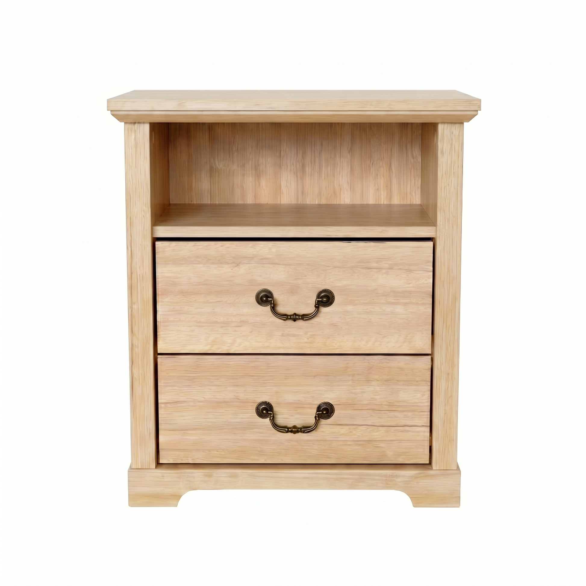22 Inch Rustic 2-Drawer Nightstand with Open Top Shelf