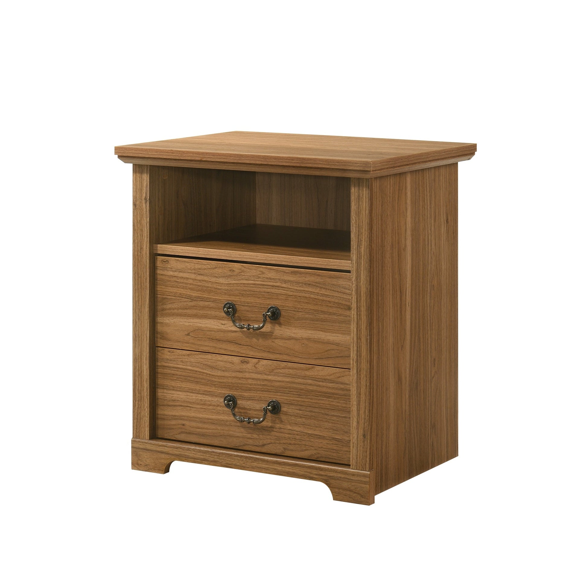 22 Inch Rustic 2-Drawer Nightstand with Open Top Shelf