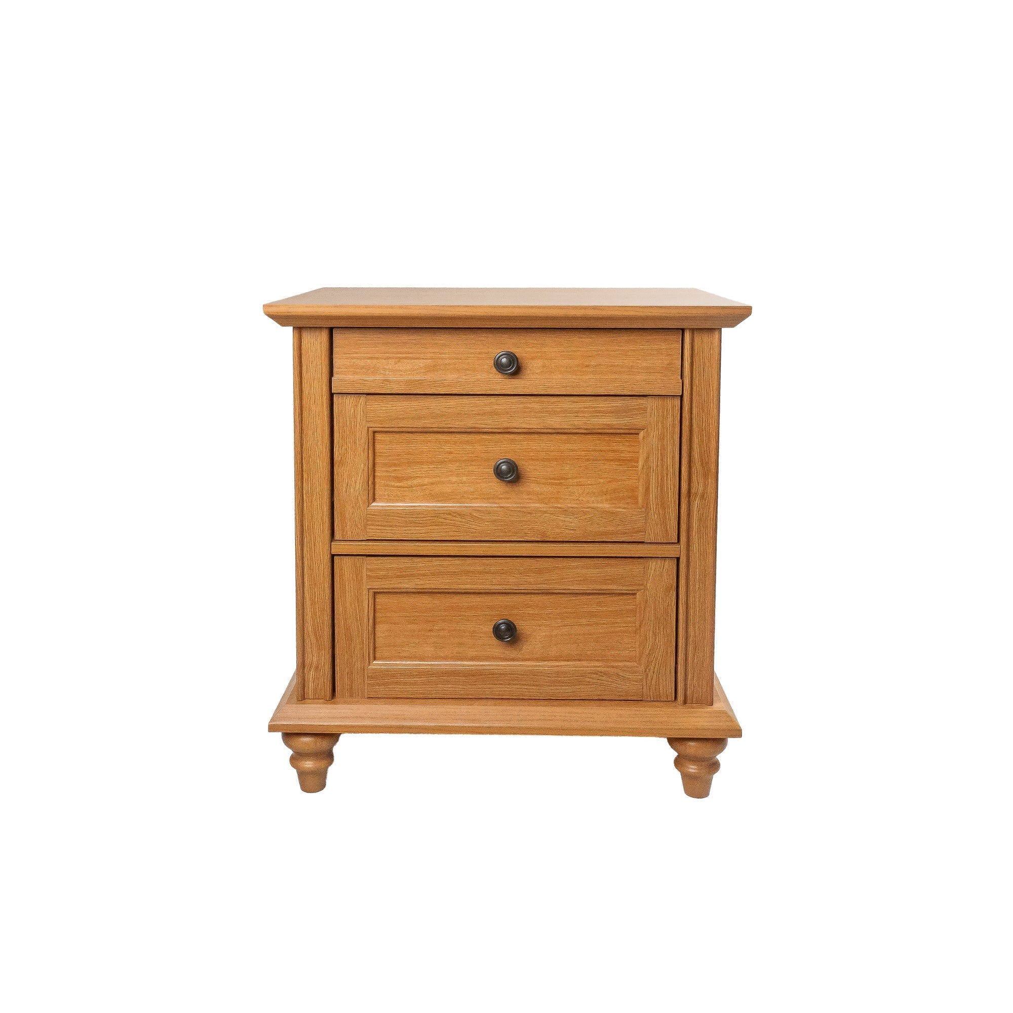 24" Transitional 3-Drawer Nightstand with Solid Wood Legs