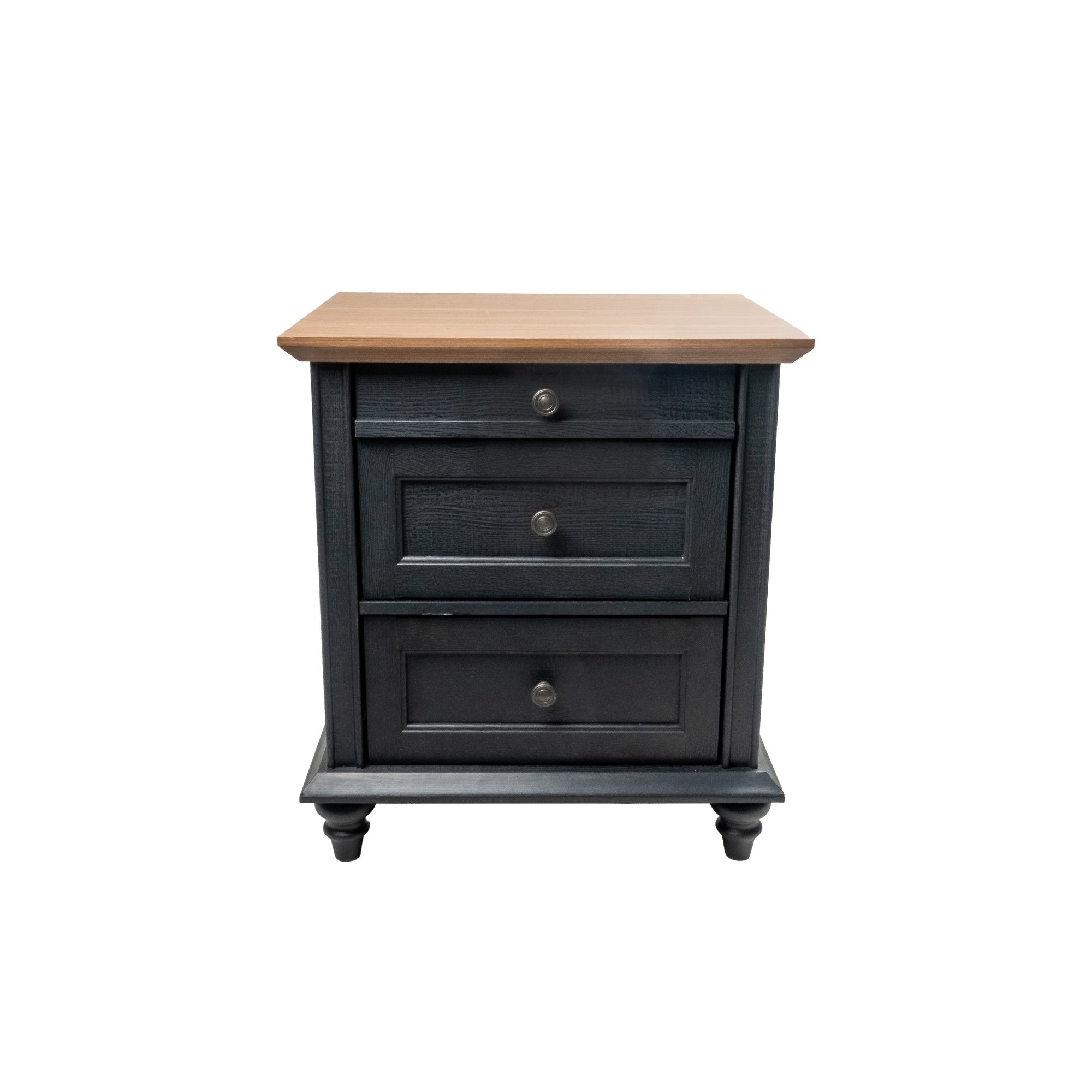 24" Transitional 3-Drawer Nightstand with Solid Wood Legs