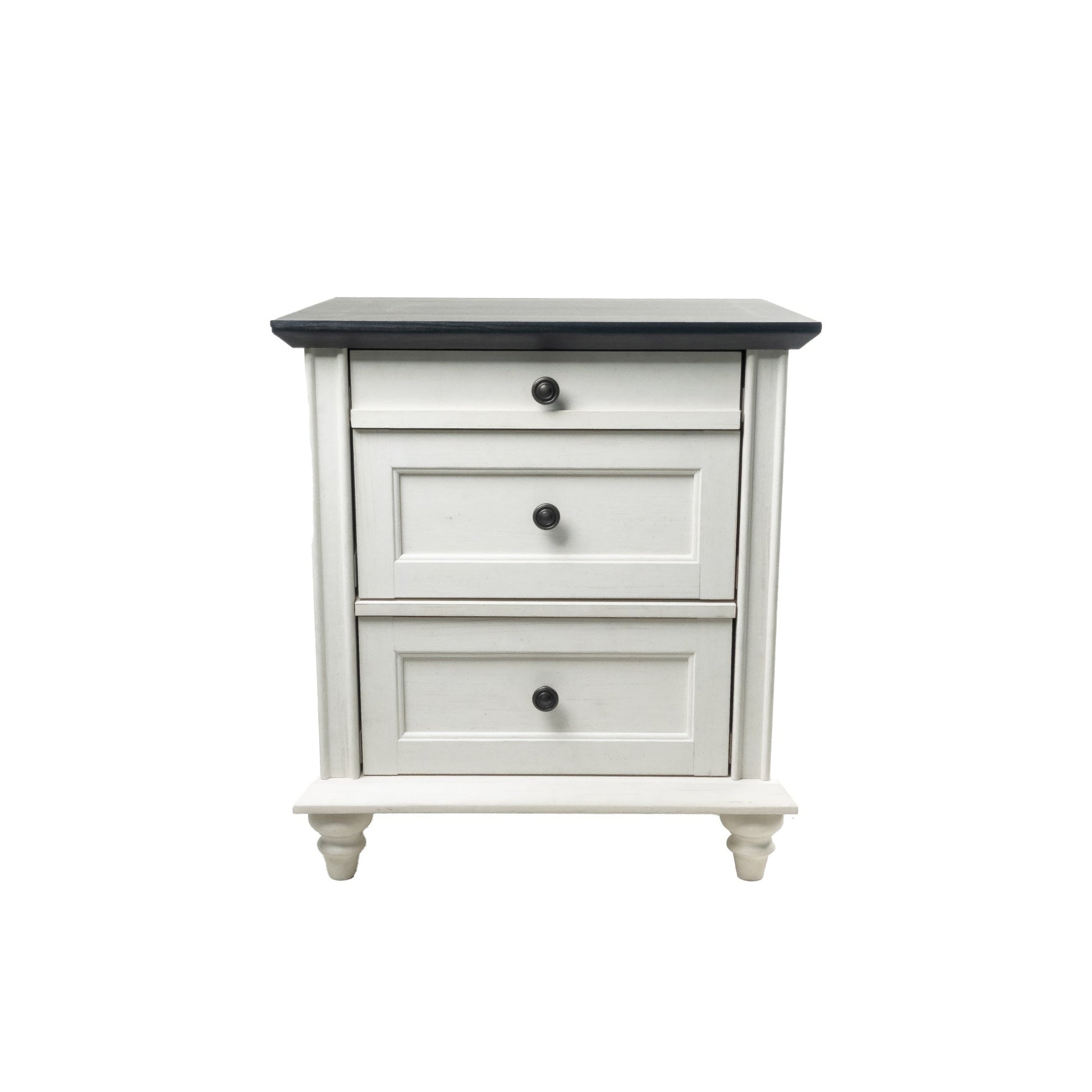 24" Transitional 3-Drawer Nightstand with Solid Wood Legs