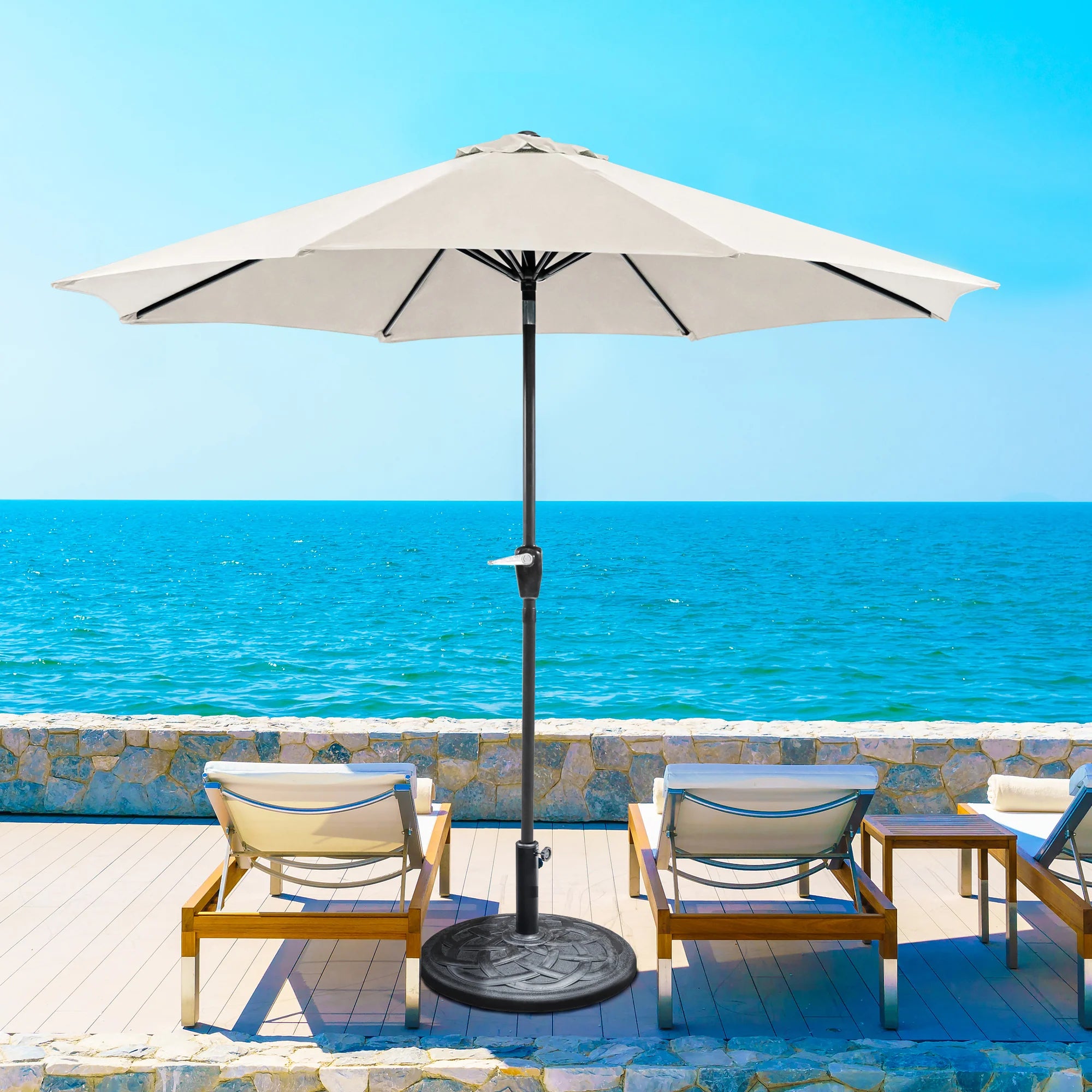 9' OUTDOOR UMBRELLA W/ AUTO TILT + 21" ROUND BASE