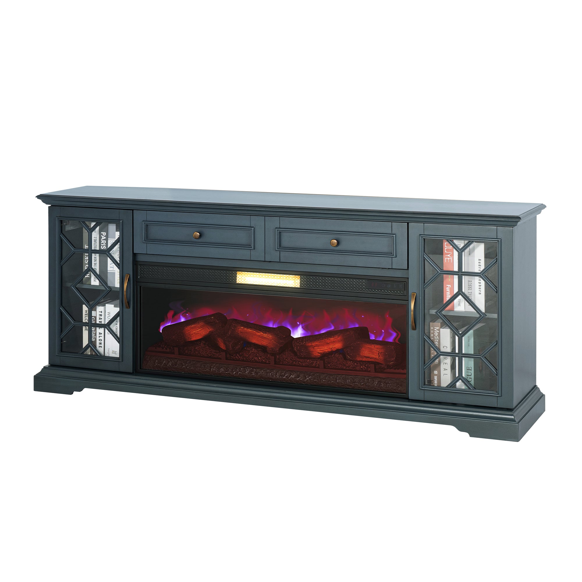 74" Farmhouse TV Stand with 23" Insert Opening Electric Fireplace