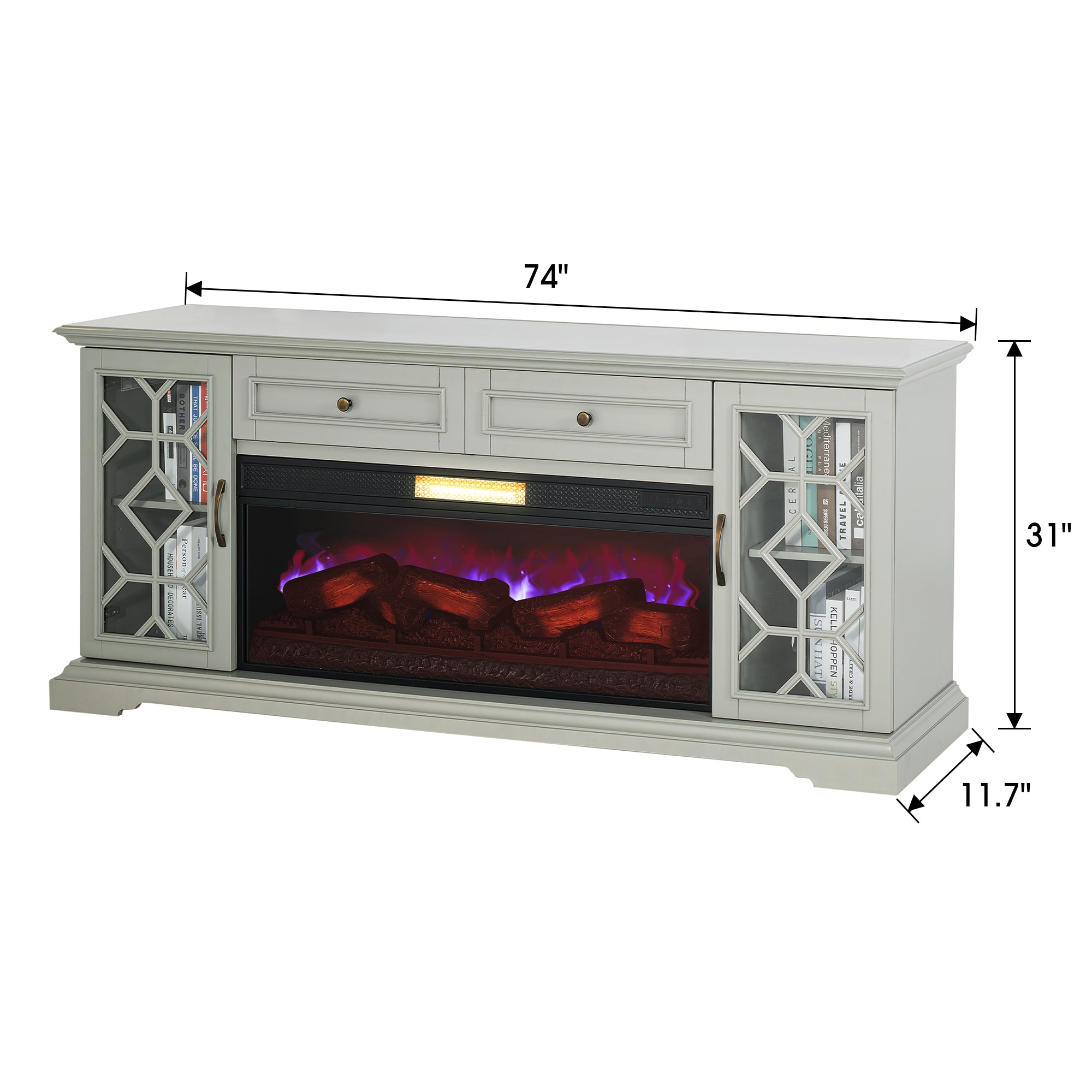 74" Farmhouse TV Stand with 23" Insert Opening Electric Fireplace