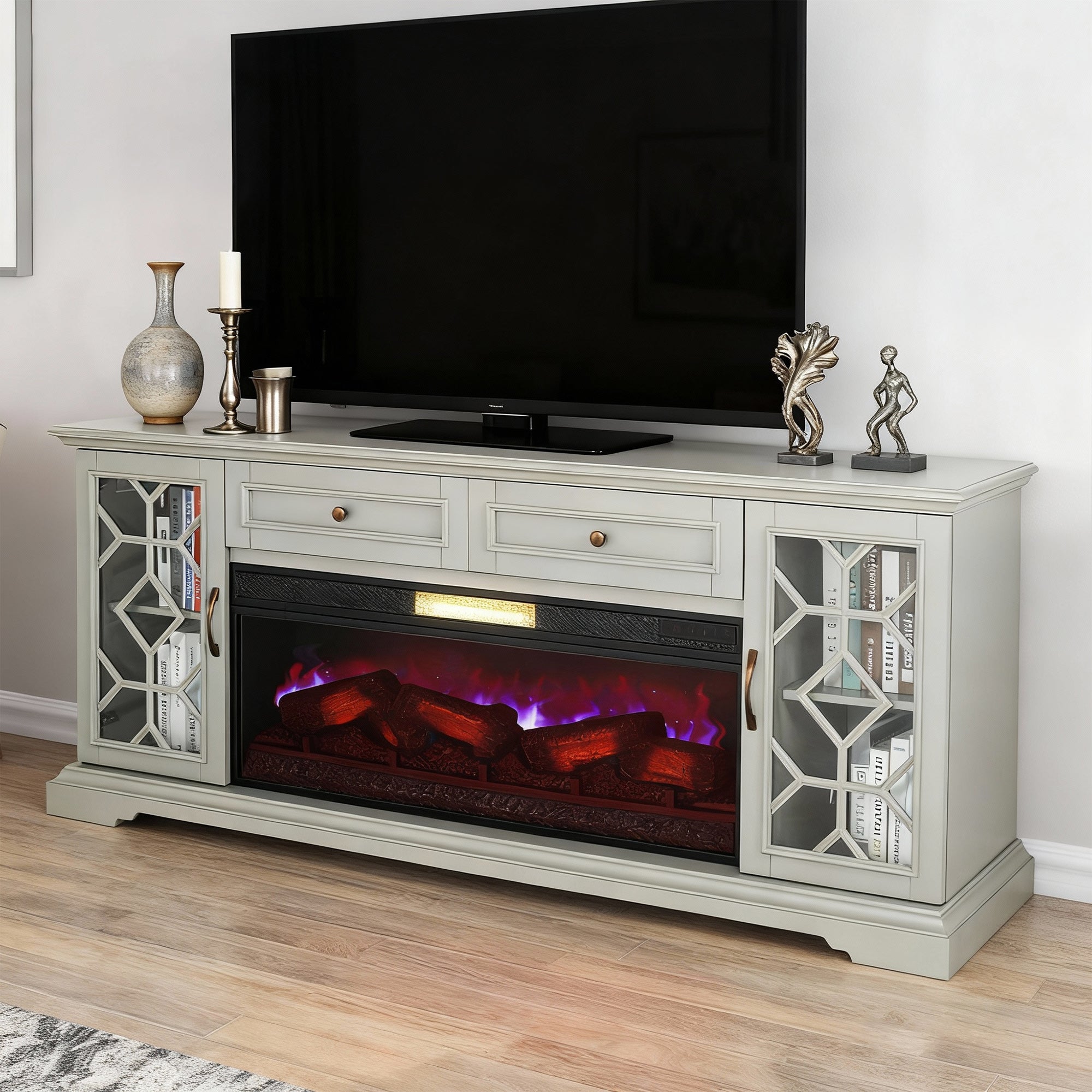 74" Farmhouse TV Stand with 23" Insert Opening Electric Fireplace