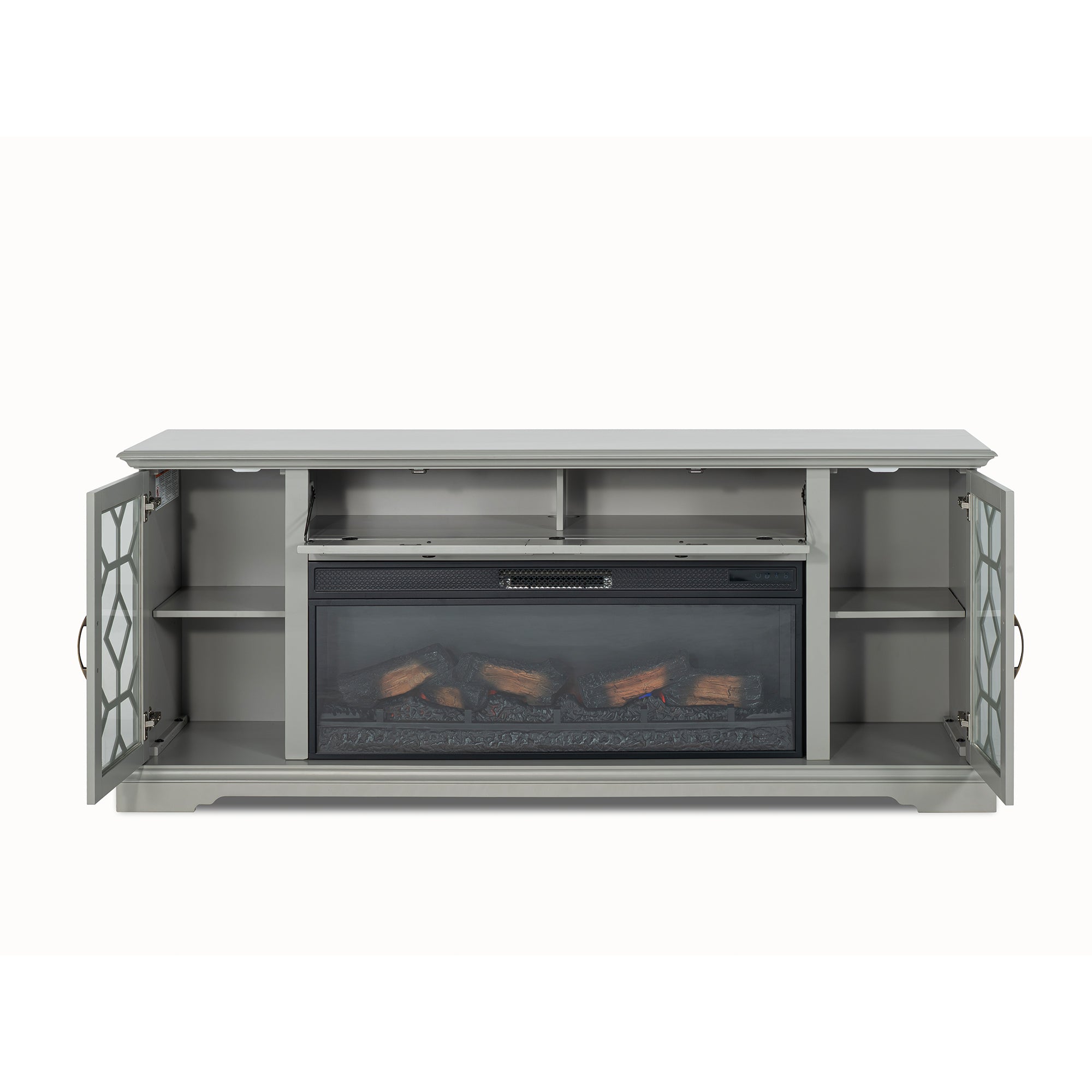 74" Farmhouse TV Stand with 23" Insert Opening Electric Fireplace
