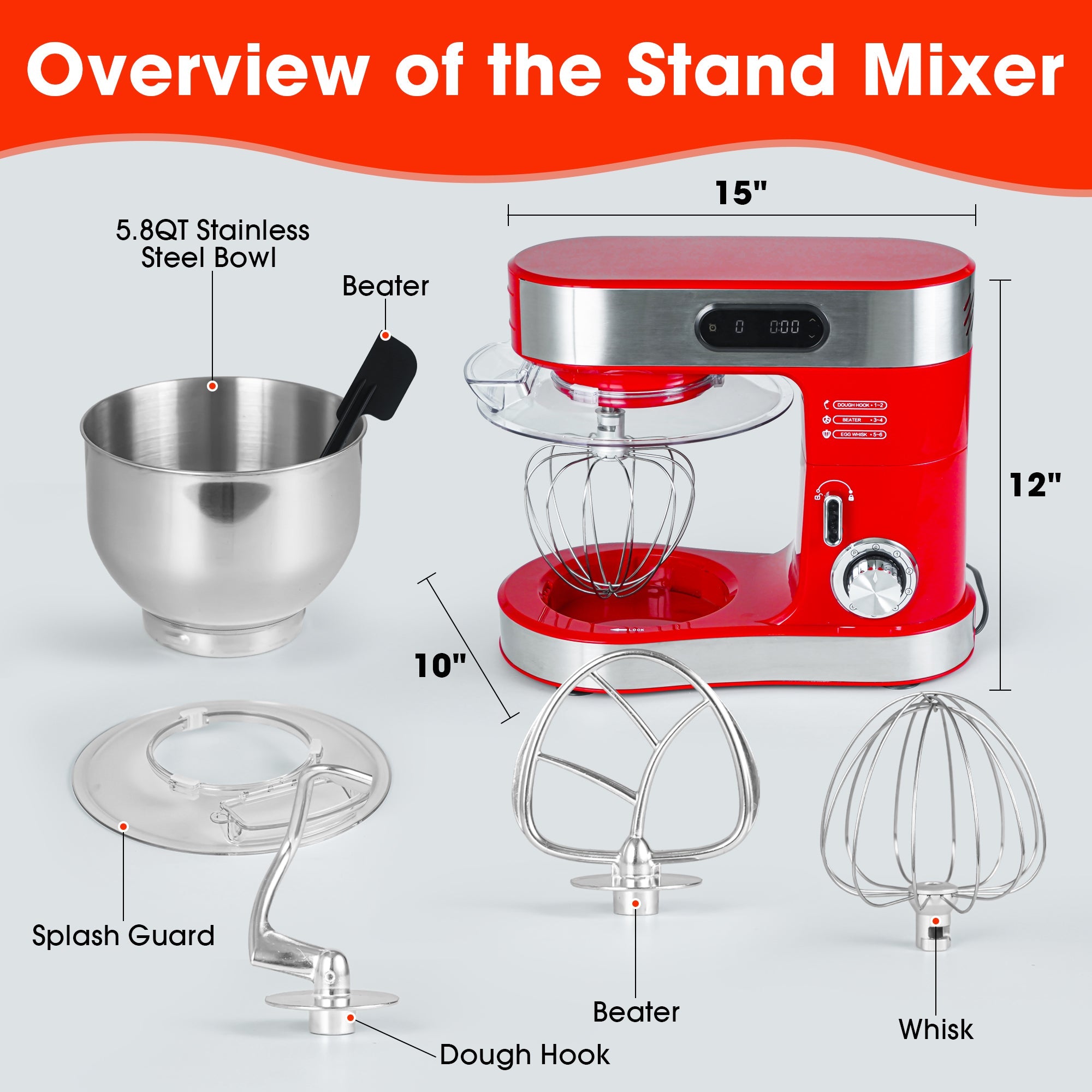 Vanub Kitchen Stand Mixer with Mixing Bowl, Dough Hook, Egg Whisk & Mixing Blade