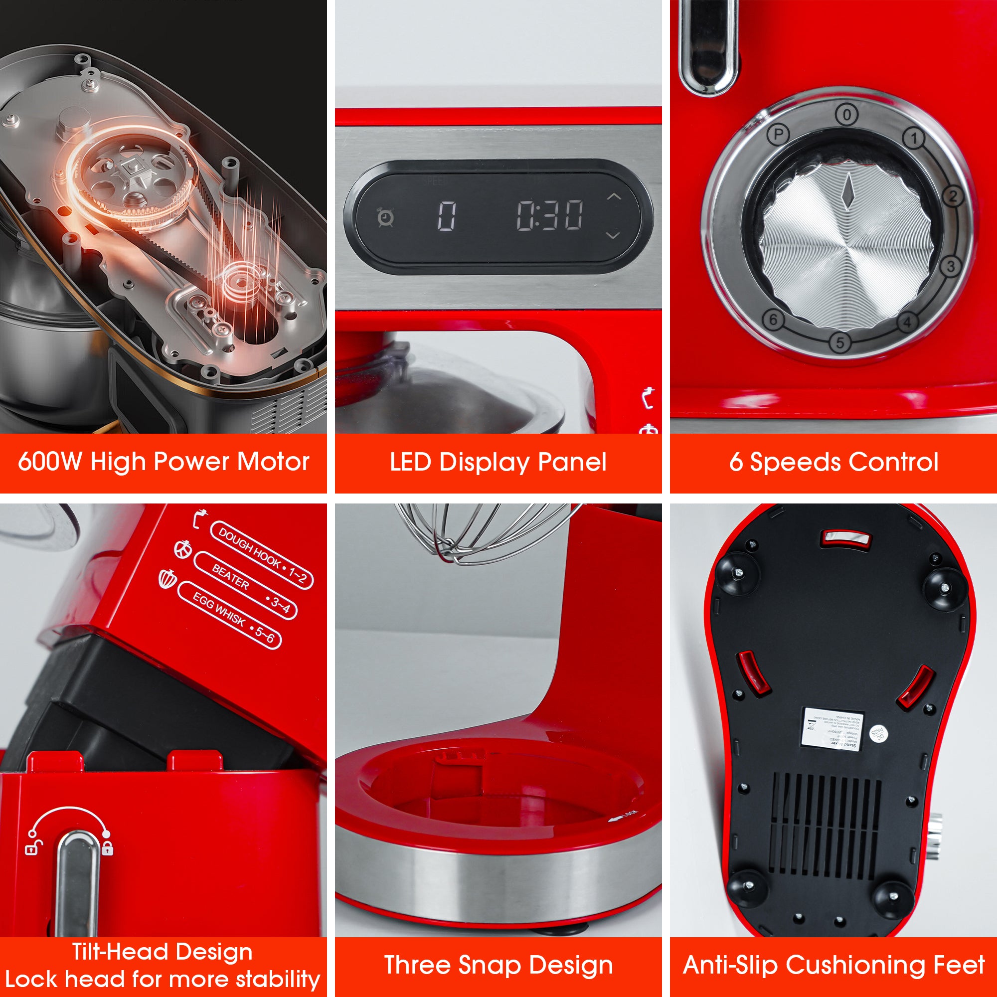 Vanub Kitchen Stand Mixer with Mixing Bowl, Dough Hook, Egg Whisk & Mixing Blade