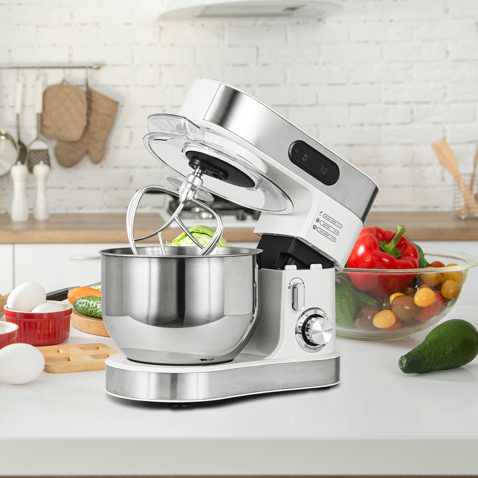 Vanub Kitchen Stand Mixer with Mixing Bowl, Dough Hook, Egg Whisk & Mixing Blade