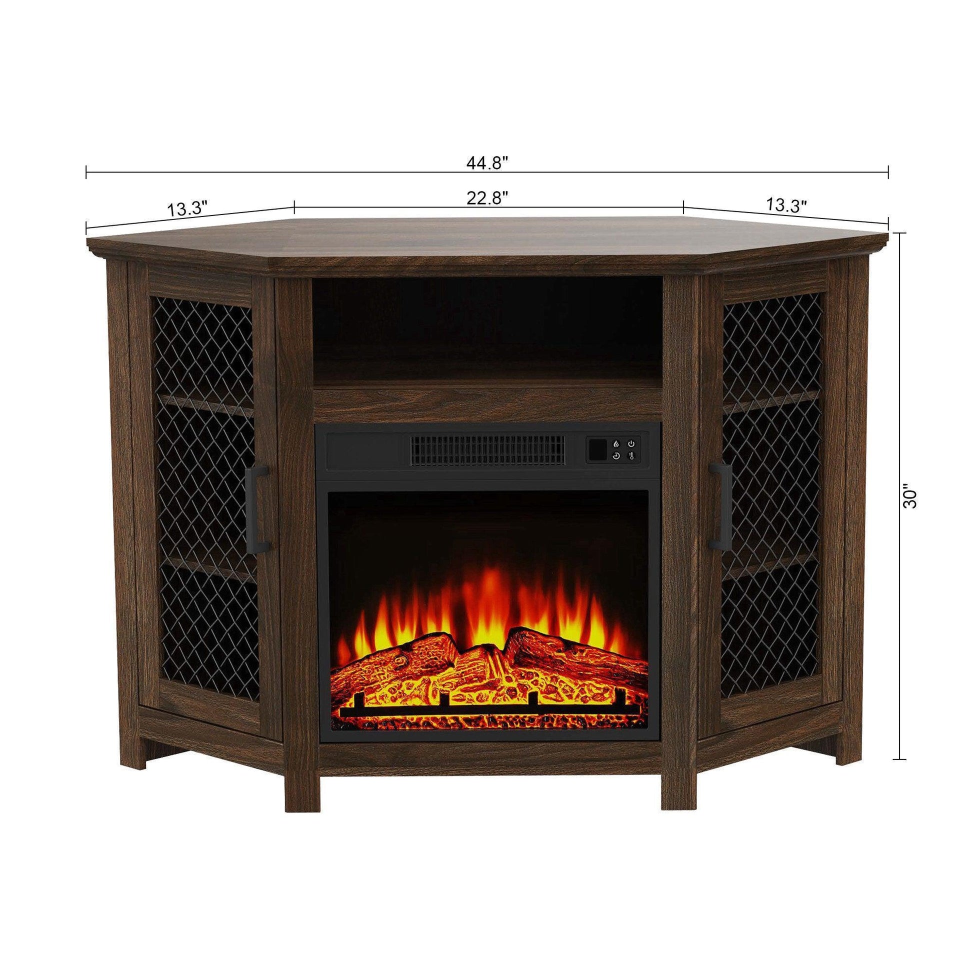45" Corner Electric Fireplace TV Stands Console Table with 2 Metal Mesh Doors - Vanub