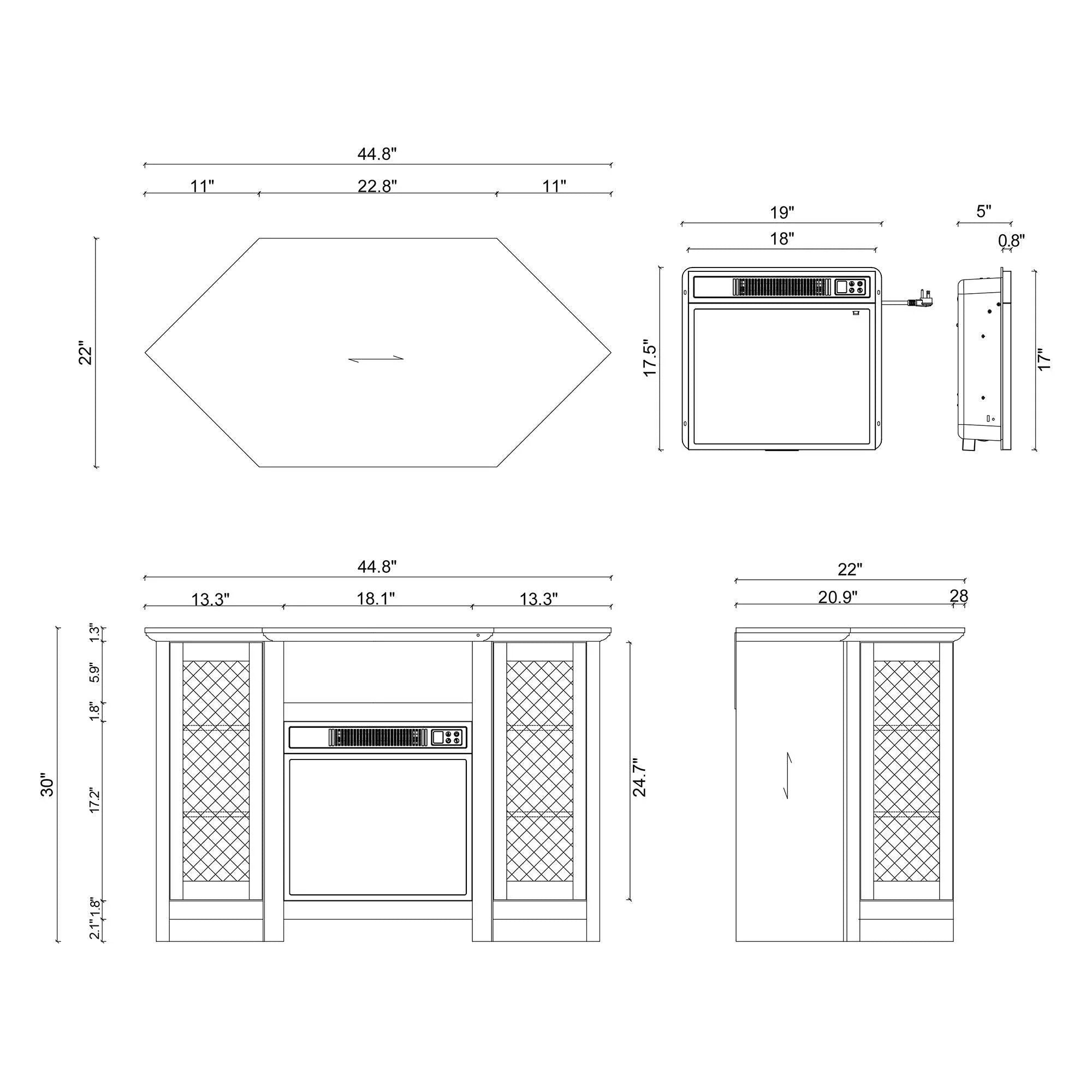 45" Corner Electric Fireplace TV Stands Console Table with 2 Metal Mesh Doors - Vanub
