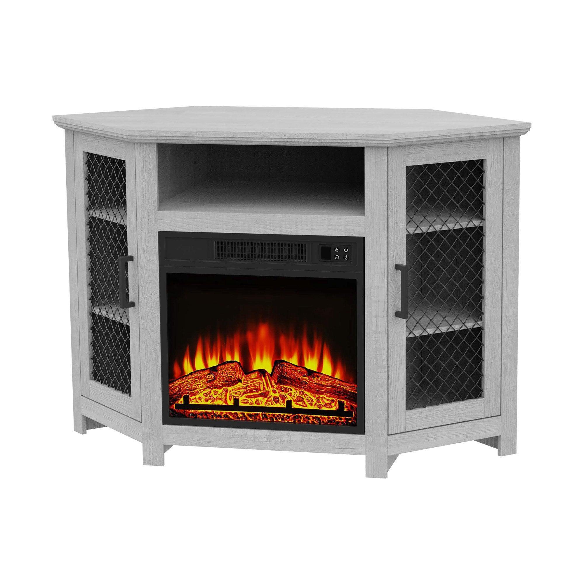 45" Corner Electric Fireplace TV Stands Console Table with 2 Metal Mesh Doors - Vanub