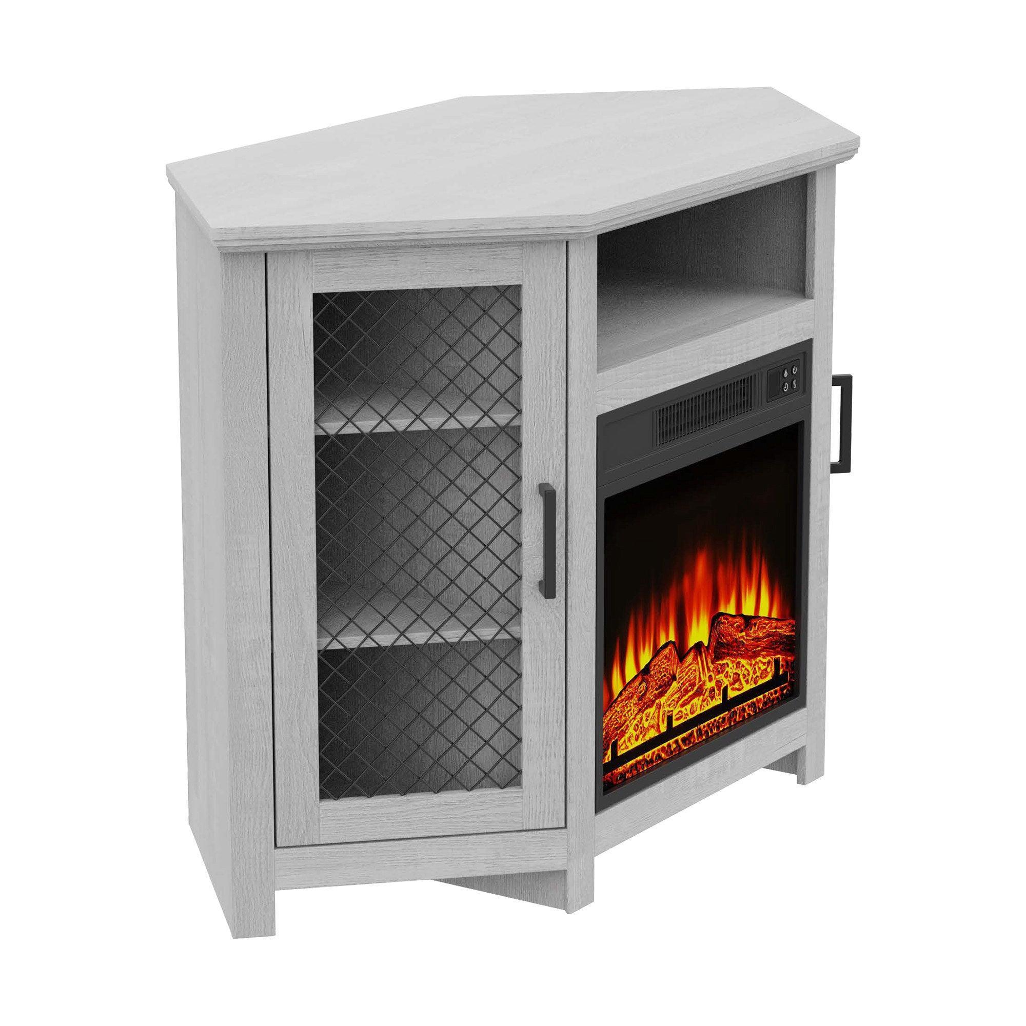 45" Corner Electric Fireplace TV Stands Console Table with 2 Metal Mesh Doors - Vanub