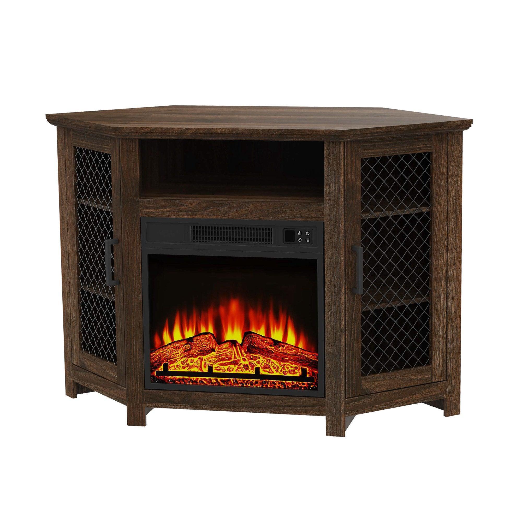 45" Corner Electric Fireplace TV Stands Console Table with 2 Metal Mesh Doors - Vanub